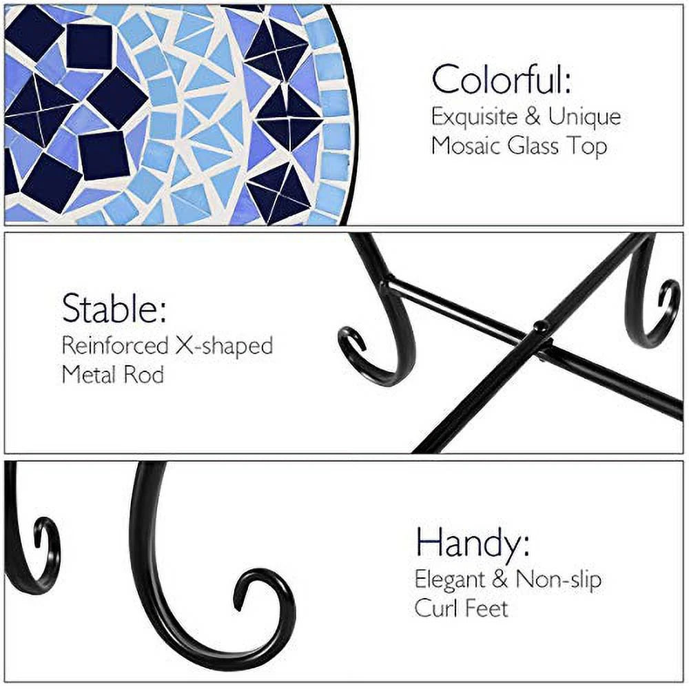 Round 14 Inch Mosaic Side Table with Glass Top and Steel Frame M117