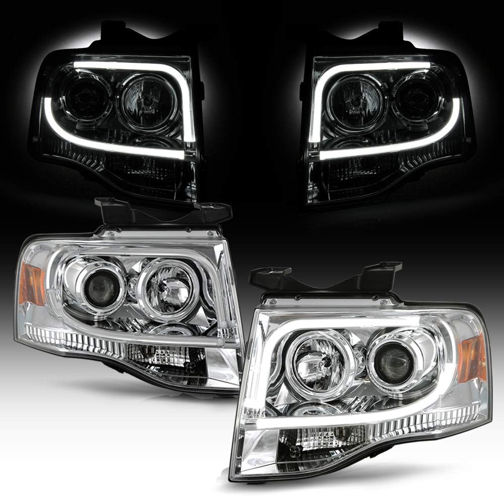 LED Tube Chrome Housing Projector Headlights Headlamps Q109549
