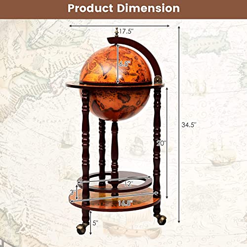 Cream White Wood Globe Bar Cart with Wheels N949