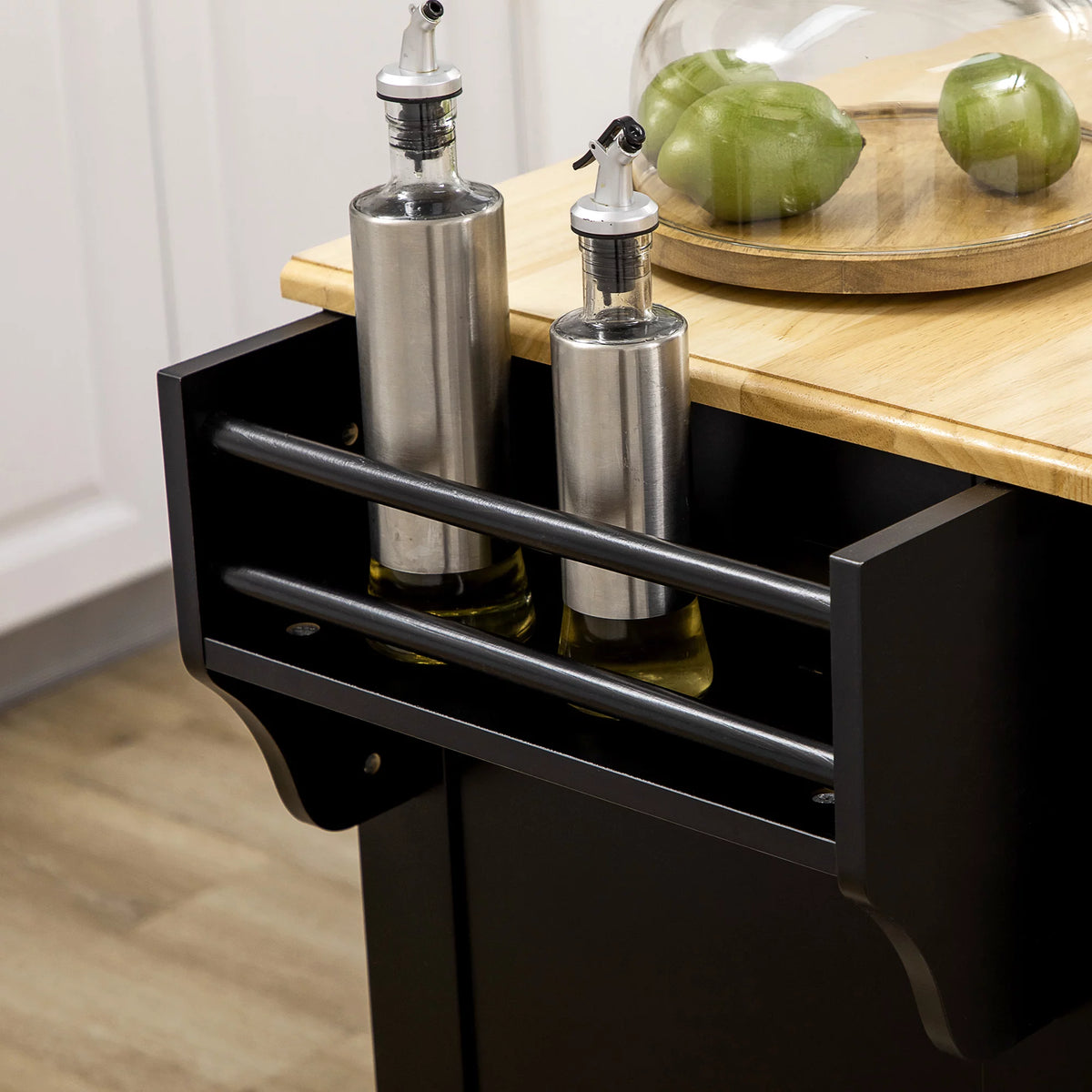Kitchen Island on Wheels Black Storage Cabinet R45551