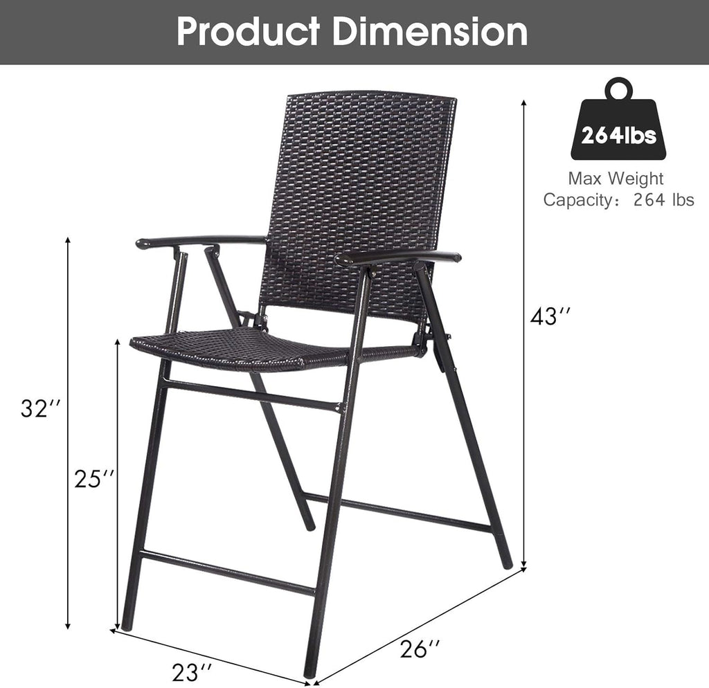 Set of 4 Folding Wicker Rattan Bar Stools with Back O379