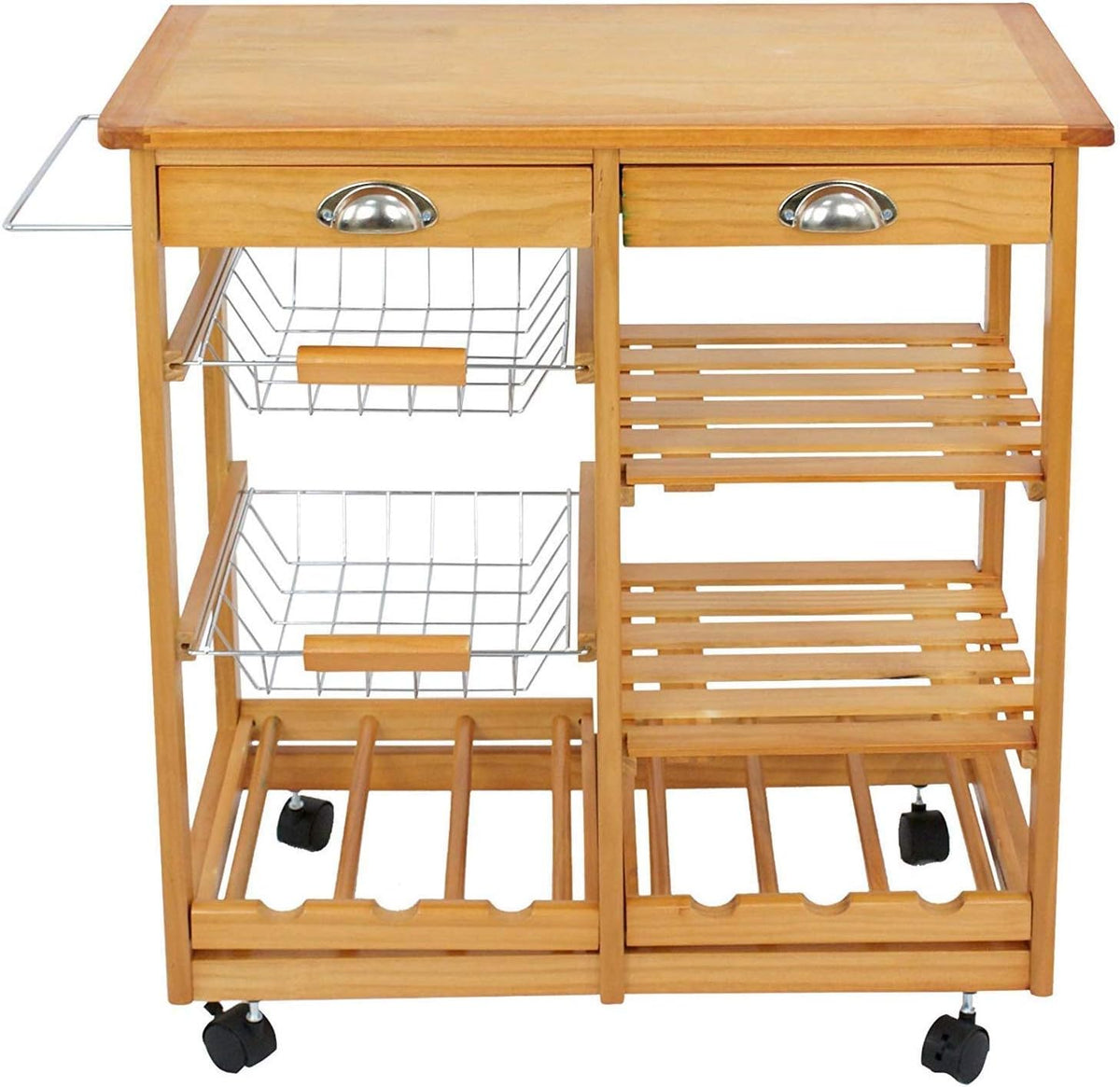 Wood Rolling Kitchen Island Storage Cart with Drawer Shelves Basket M4683