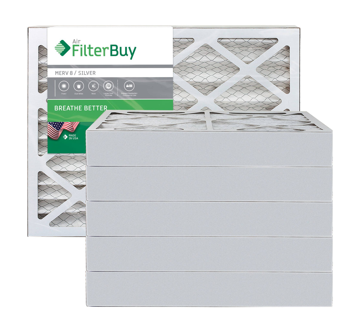 Silver MERV 8 17x22x4 Pleated AC Furnace Air Filter, Pack of 6 B701356