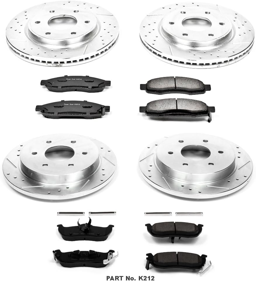 Front and Rear Carbon Fiber Brake Pads with Drilled & Slotted Brake Rotors Kit S915755