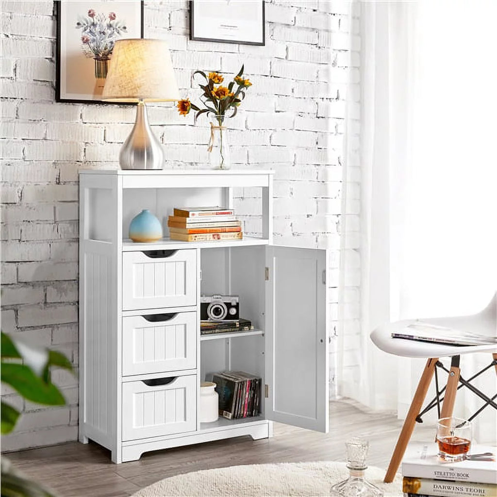 White MDF Wooden Bathroom Floor Cabinet with Drawers T828
