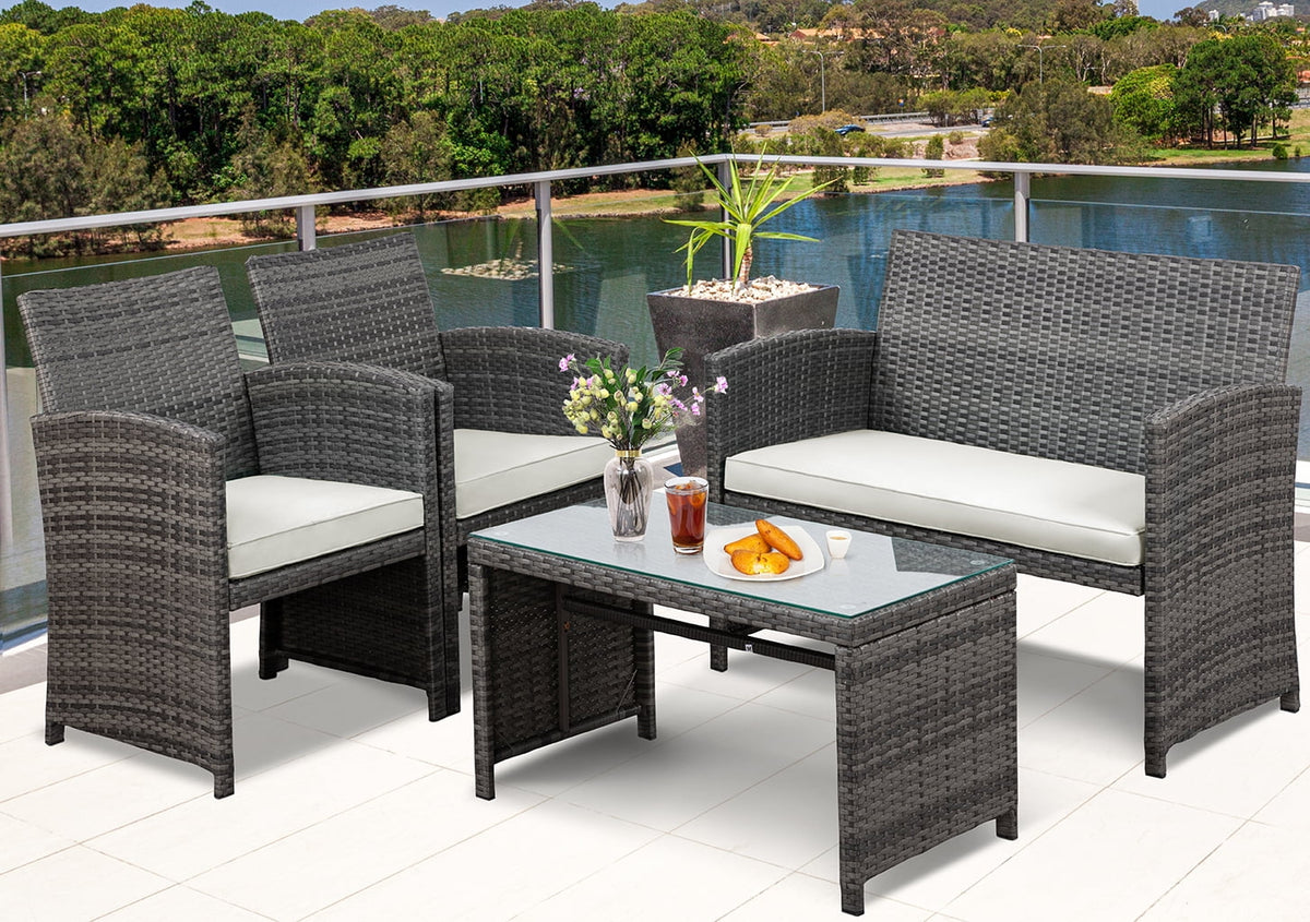 4 Piece Wicker Patio Furniture Set with Cushions D9075