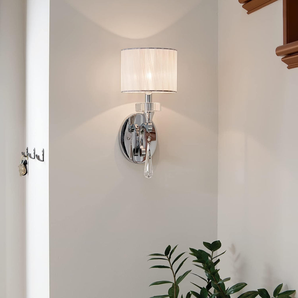 Chrome 1 Light Wall Sconce with Optical Crystal Accents and Organza Fabric L46230