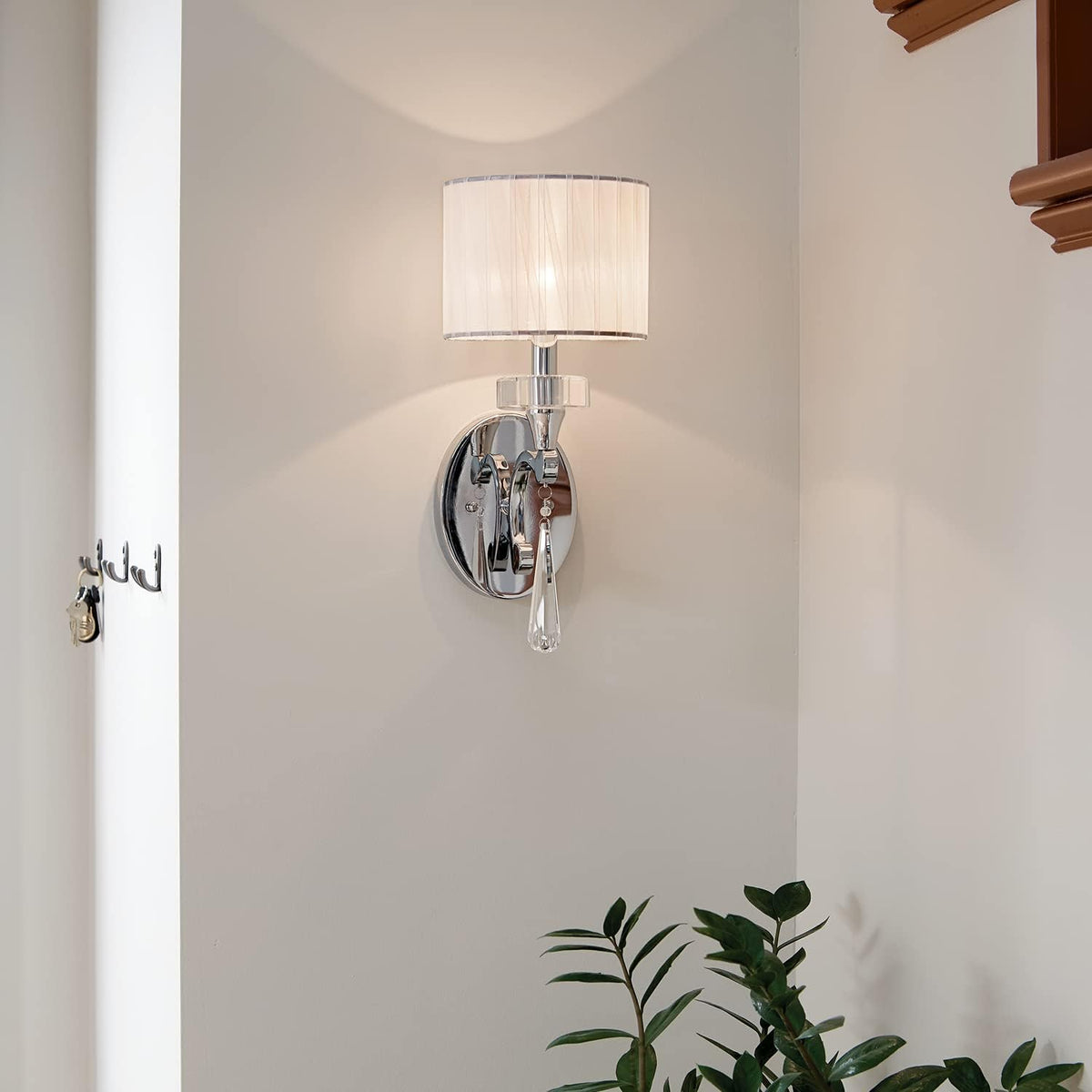 Chrome 1 Light Wall Sconce with Optical Crystal Accents and Organza Fabric L46230