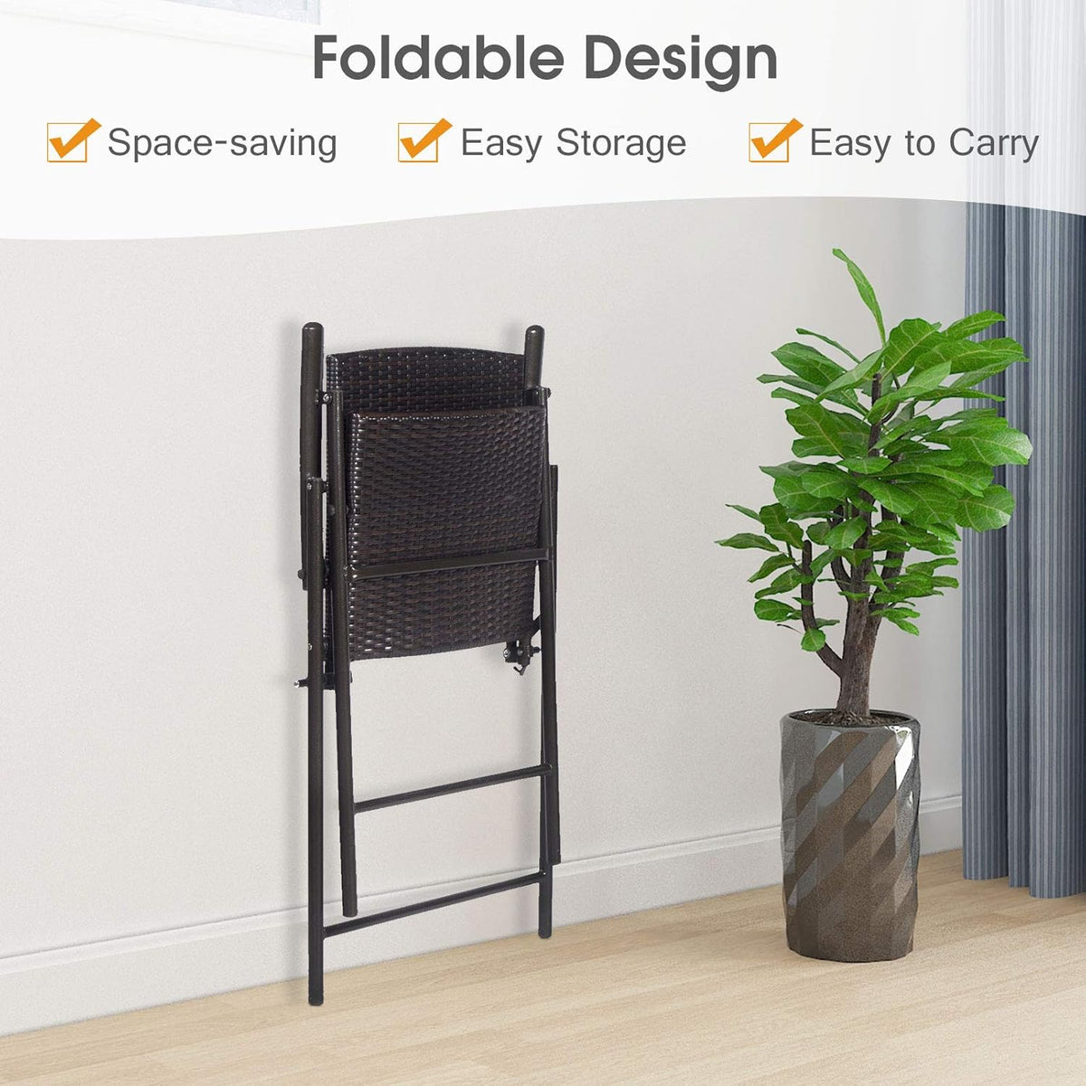 Set of 4 Folding Wicker Rattan Bar Stools with Back O379