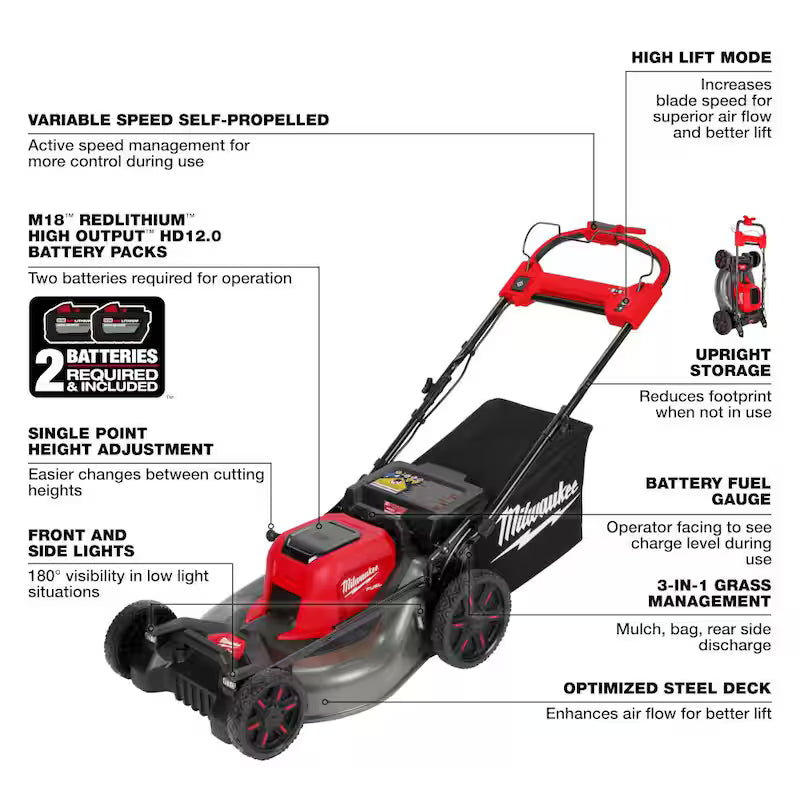 Brushless Cordless 21 in. Self-Propelled Lawn Mower with Blower & Batteries S842187