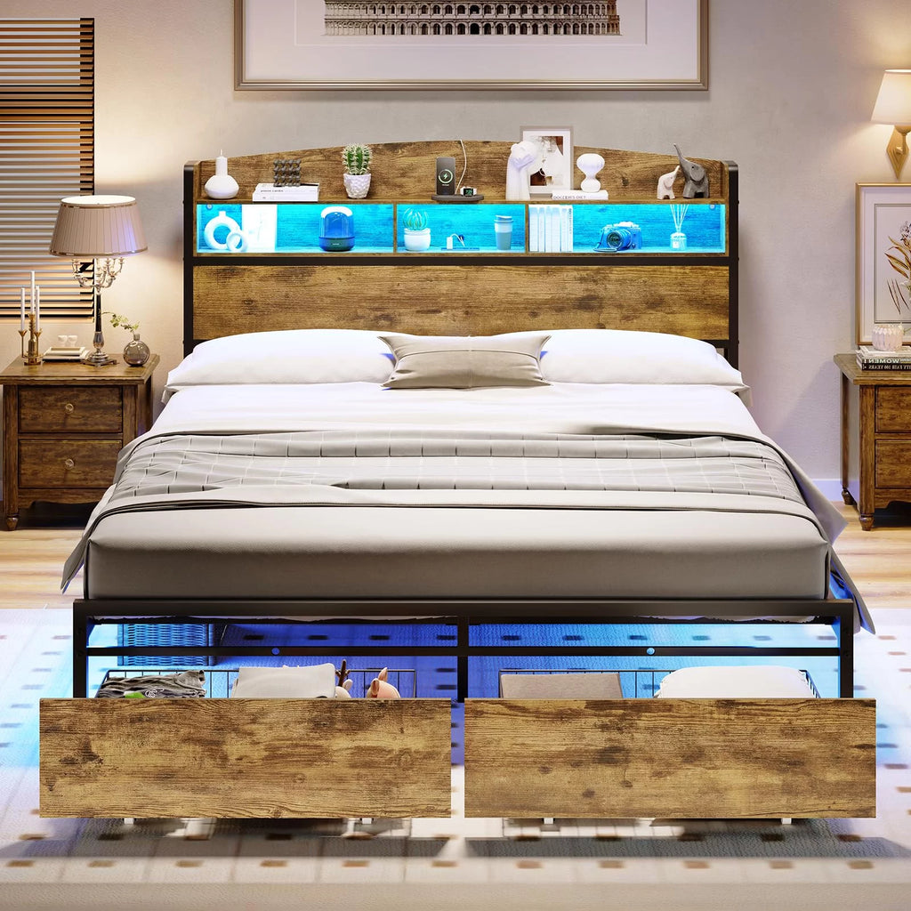 Queen Size Platform Bed with Storage Drawers P23626