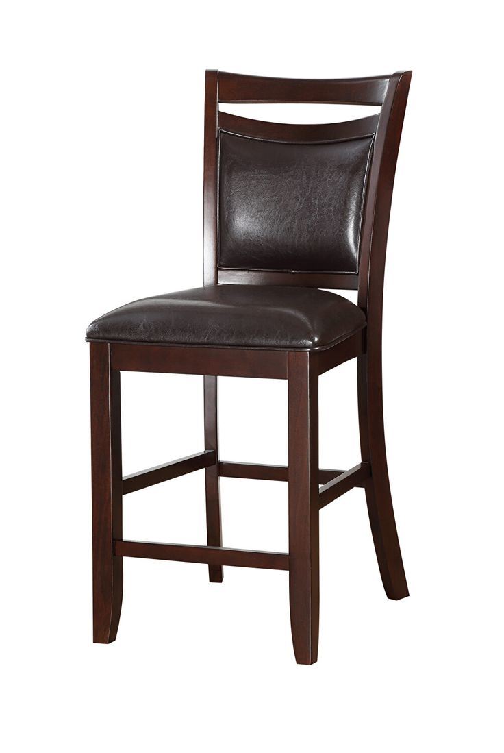 Set of 2 Counter Height Chairs Brown Wood Faux Leather K408