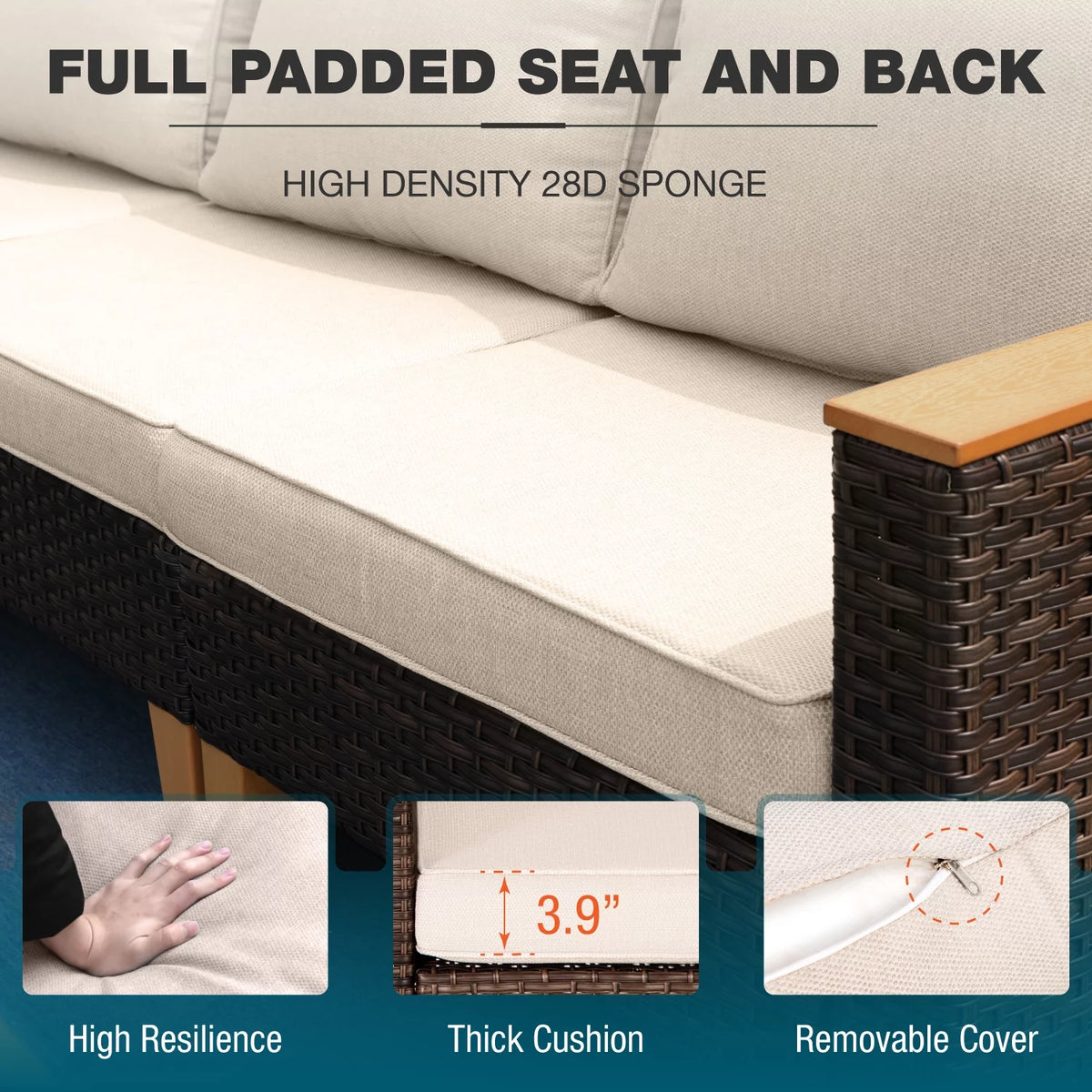 7 Piece Beige Wicker Patio Conversation Set U80574