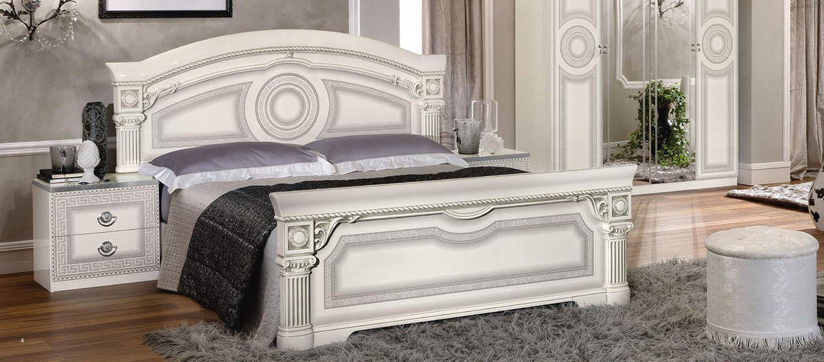 Glossy White Silver Finish Queen Bedroom Set 3Pcs J68416