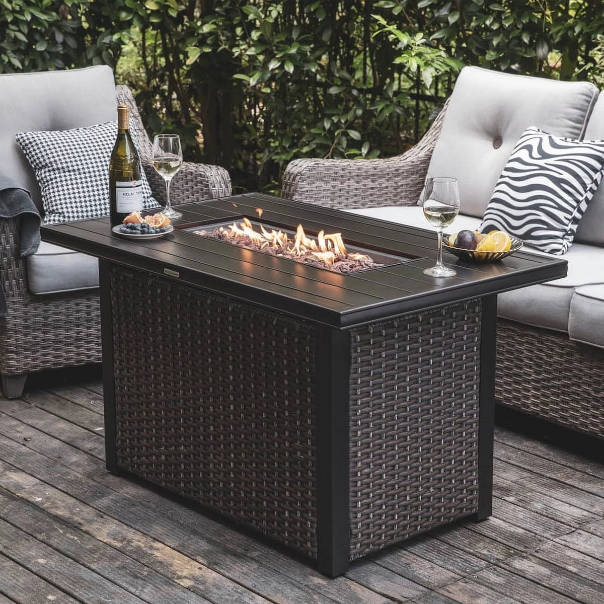 44" Brown Propane Gas Fire Pit Table with Lid and Lava Rocks L115468