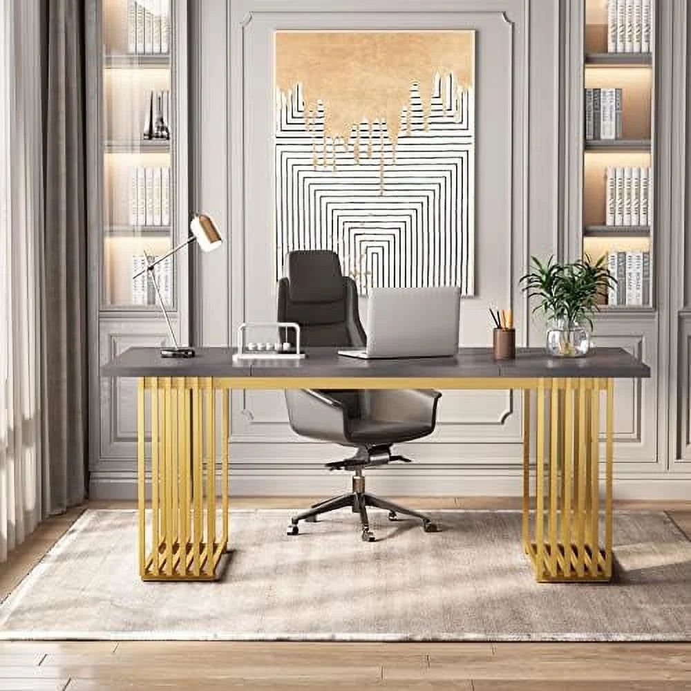 70.9" Wood Computer Desk with Black Metal Legs S967972