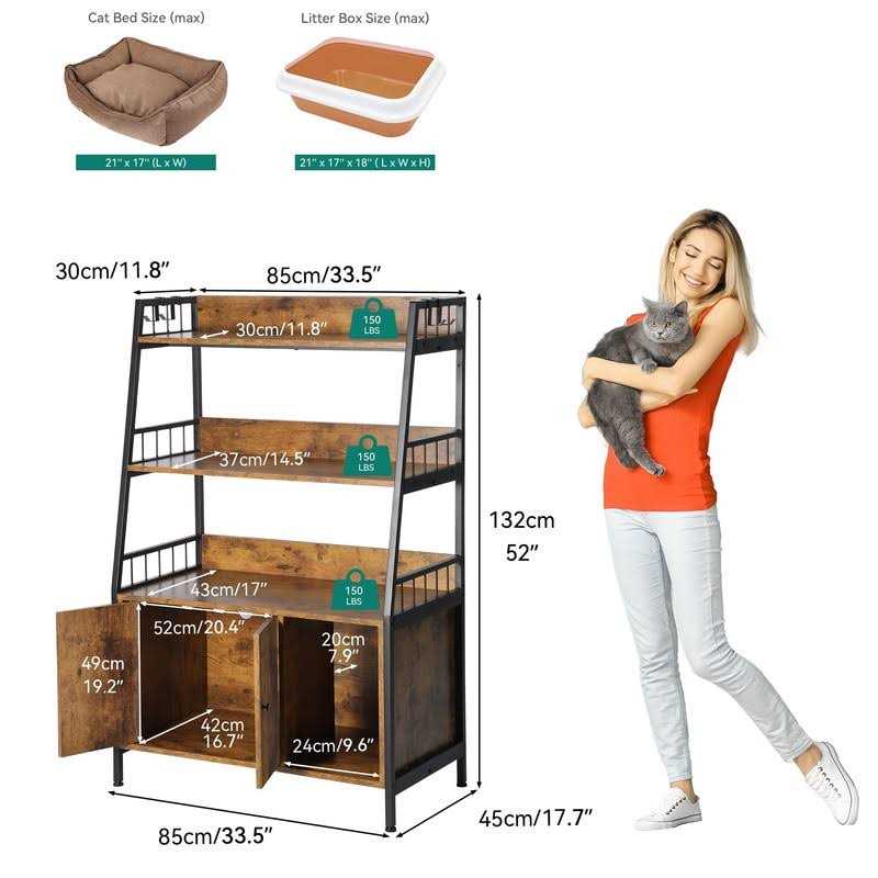 Large Wooden Cat Litter Box Enclosure with Storage Shelves L42310