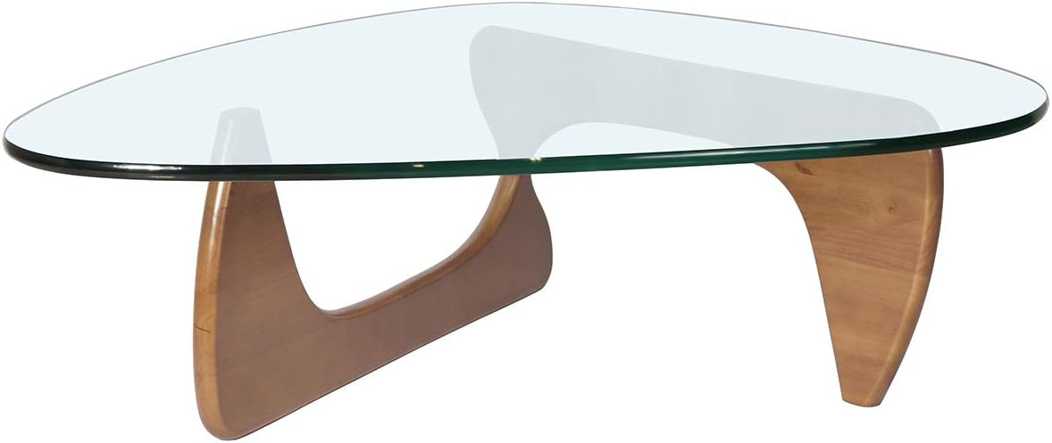 Triangle Glass Coffee Table with Solid Wood Base K485148