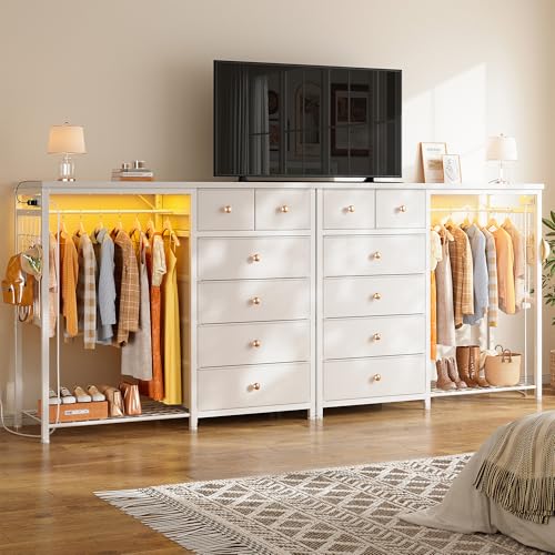 Black 6 Drawer Fabric Dresser with Hanging Rack H5430