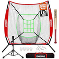 7'x7' Portable Baseball Net Set with Tee, Bat, Balls, Strike Zone, Carrying Bag D5799