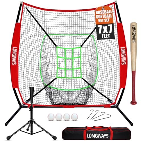 7'x7' Portable Baseball Net Set with Tee, Bat, Balls, Strike Zone, Carrying Bag D5799