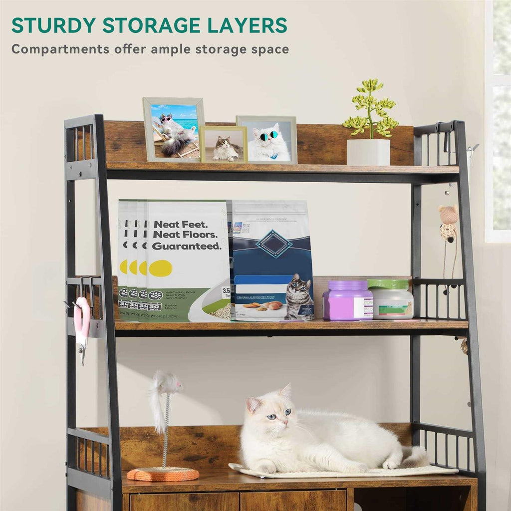 Large Wooden Cat Litter Box Enclosure with Storage Shelves L42310