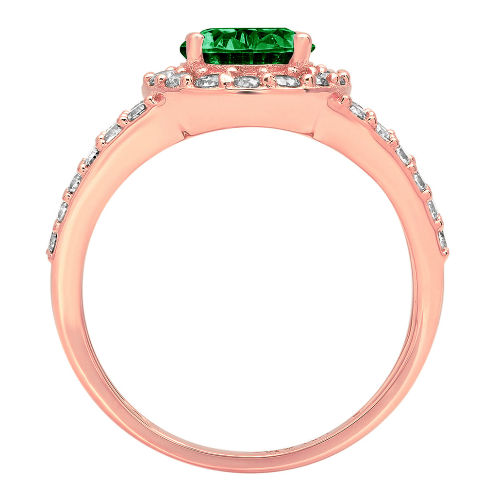 Oval Cut Green Simulated Emerald 18k Rose Gold Halo Ring A559540