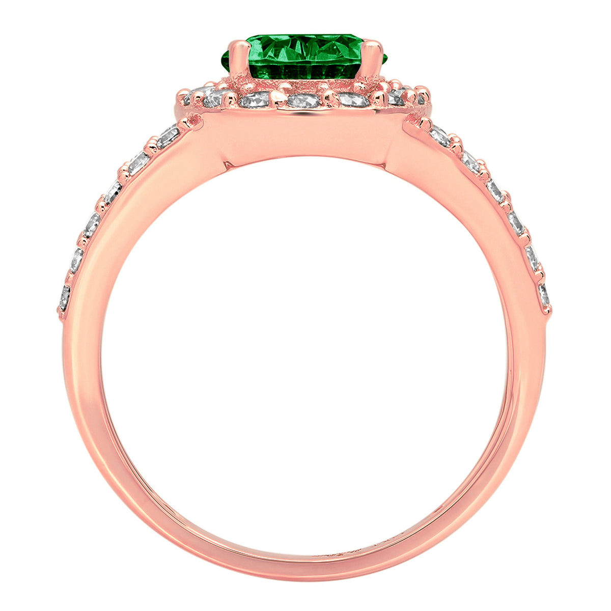 Oval Cut Green Simulated Emerald 18k Rose Gold Halo Ring A559540