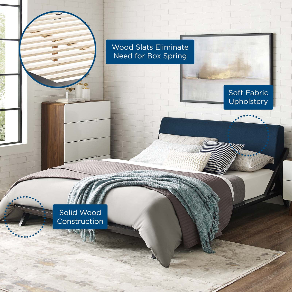 Queen Size Wood Fabric Platform Bed Frame B86550