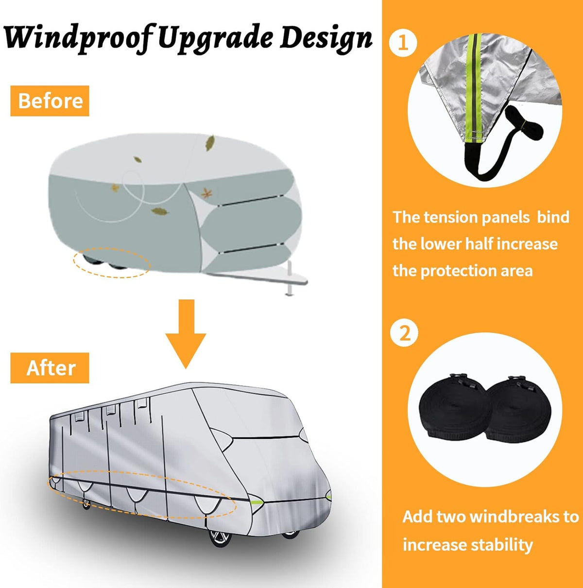 450D Double Oxford Cloth Travel Trailer RV Cover with Lashing Straps X221