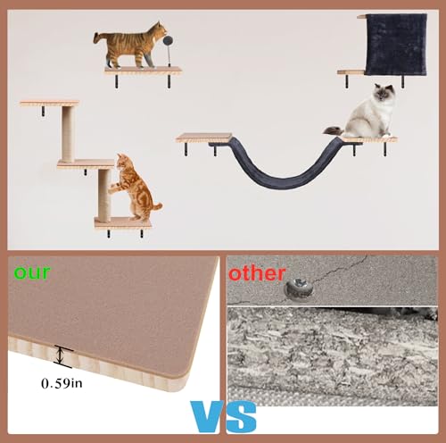 Wall Mounted Solid Wood Cat Climber Set with Scratching Post L42631