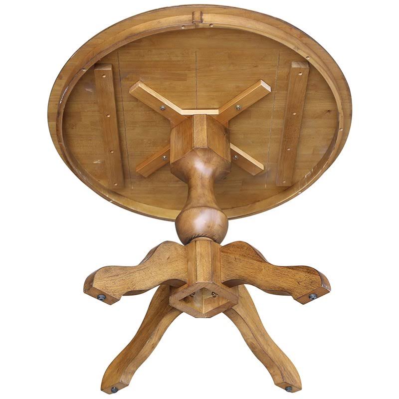 Pecan Round Top Pedestal Table with 2 Chairs F90803