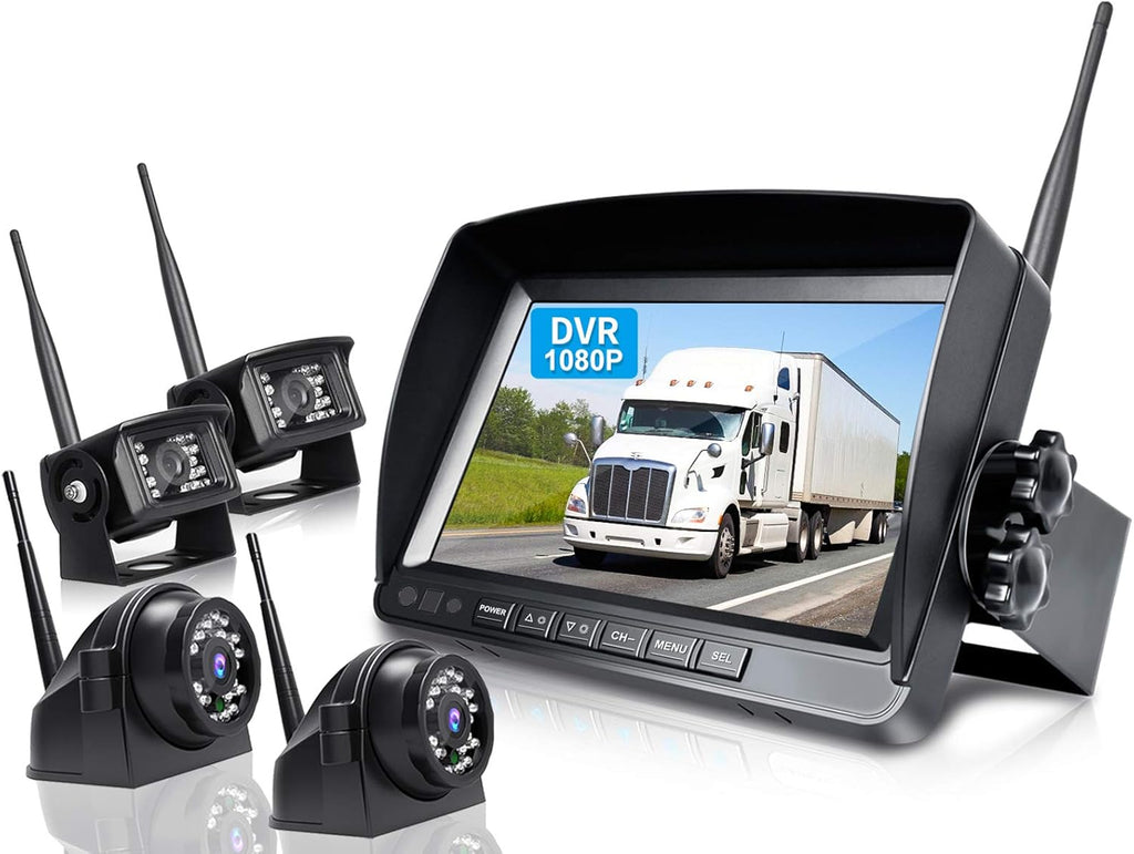 9 Inch Wireless Backup Camera System with DVR Quad Split Monitor Y783
