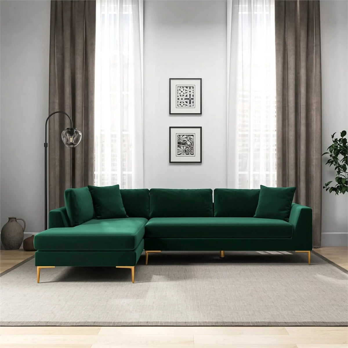 Green Velvet L-Shaped Left-Facing Sectional N54553
