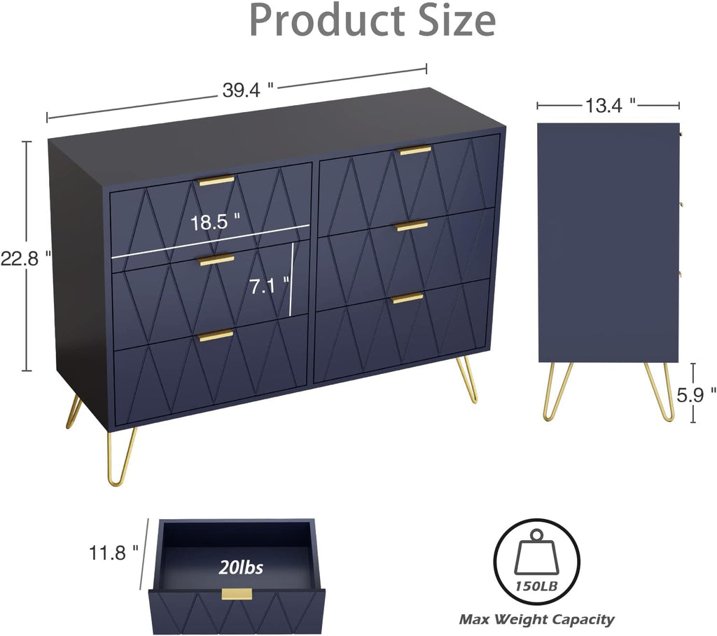 Navy Blue 6 Drawer Dresser P65349