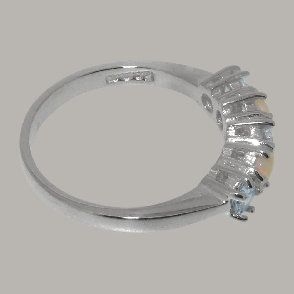 925 Sterling Silver Natural Aquamarine & Opal Eternity Ring O62720