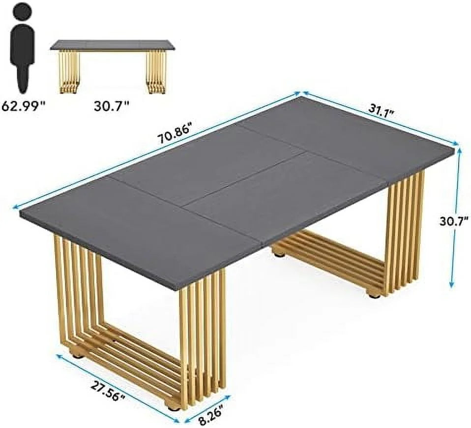 70.9" Wood Computer Desk with Black Metal Legs S967972