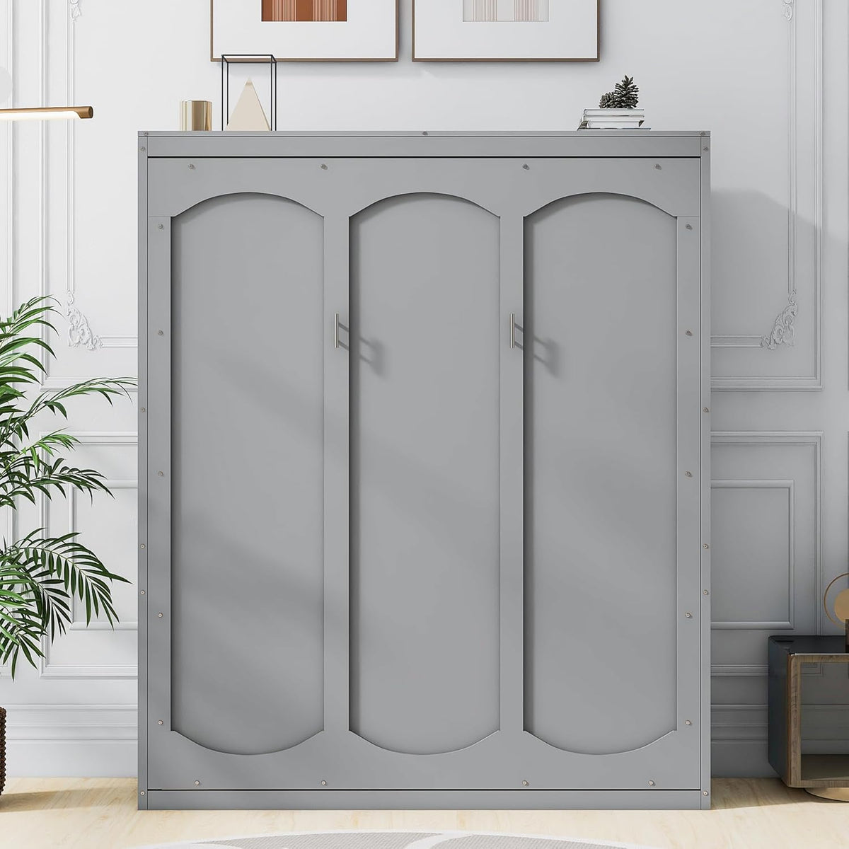 Gray Queen Size Murphy Bed with Shelves H9089
