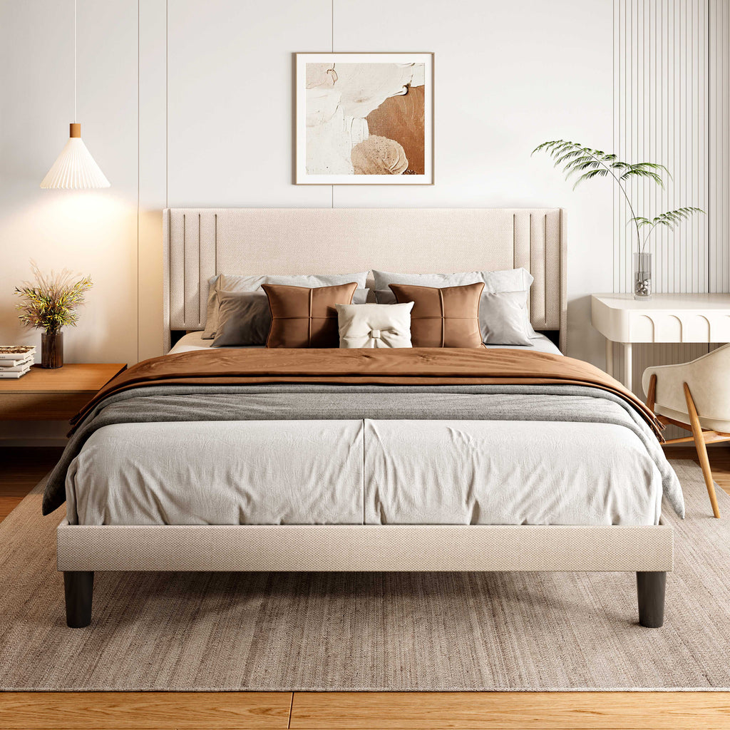 Queen Size Bed Frame with Wingback Headboard U25891