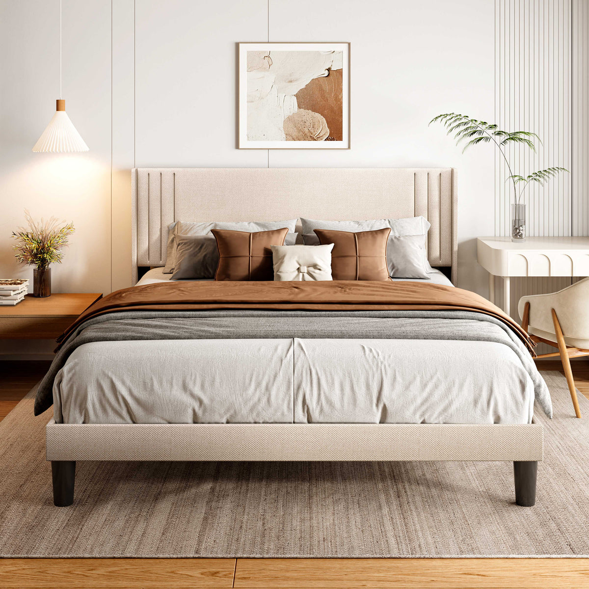 Queen Size Bed Frame with Wingback Headboard U25891