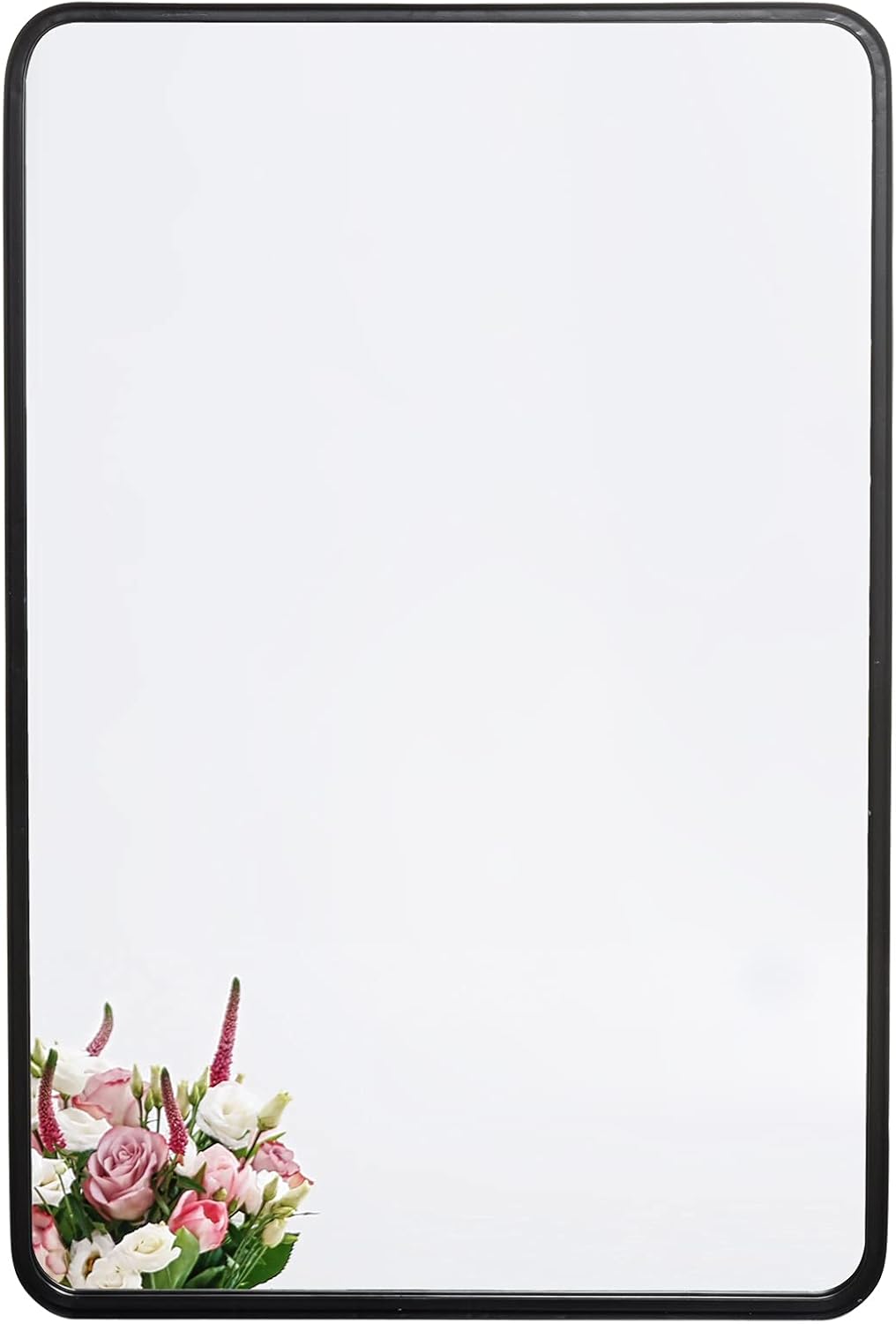 Black Rectangle Wall Mirror with Metal Rounded Corner Frame I984