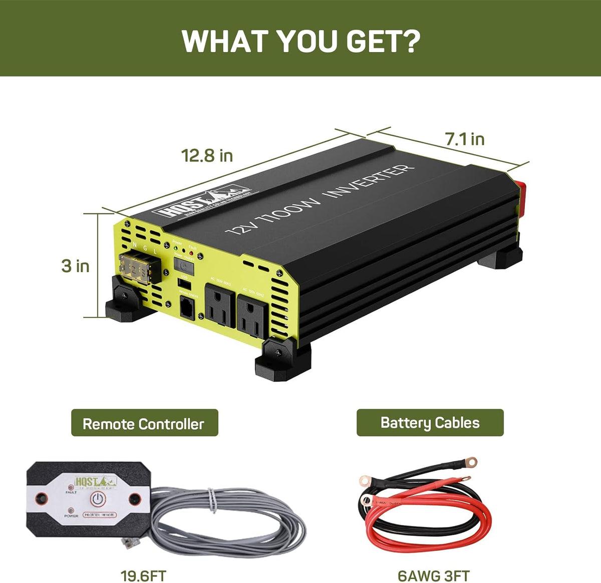 1100 Watt Power Inverter 12V DC to 120V AC Converter with Dual AC Outlets USB X100