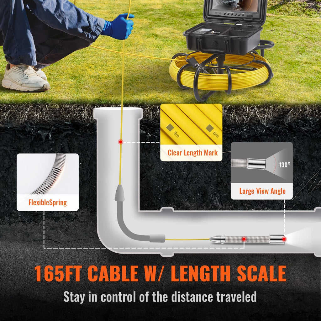 Sewer Camera Pipe Inspection Camera with 512hz Sonde 9in 720p Screen 164 ft P4851