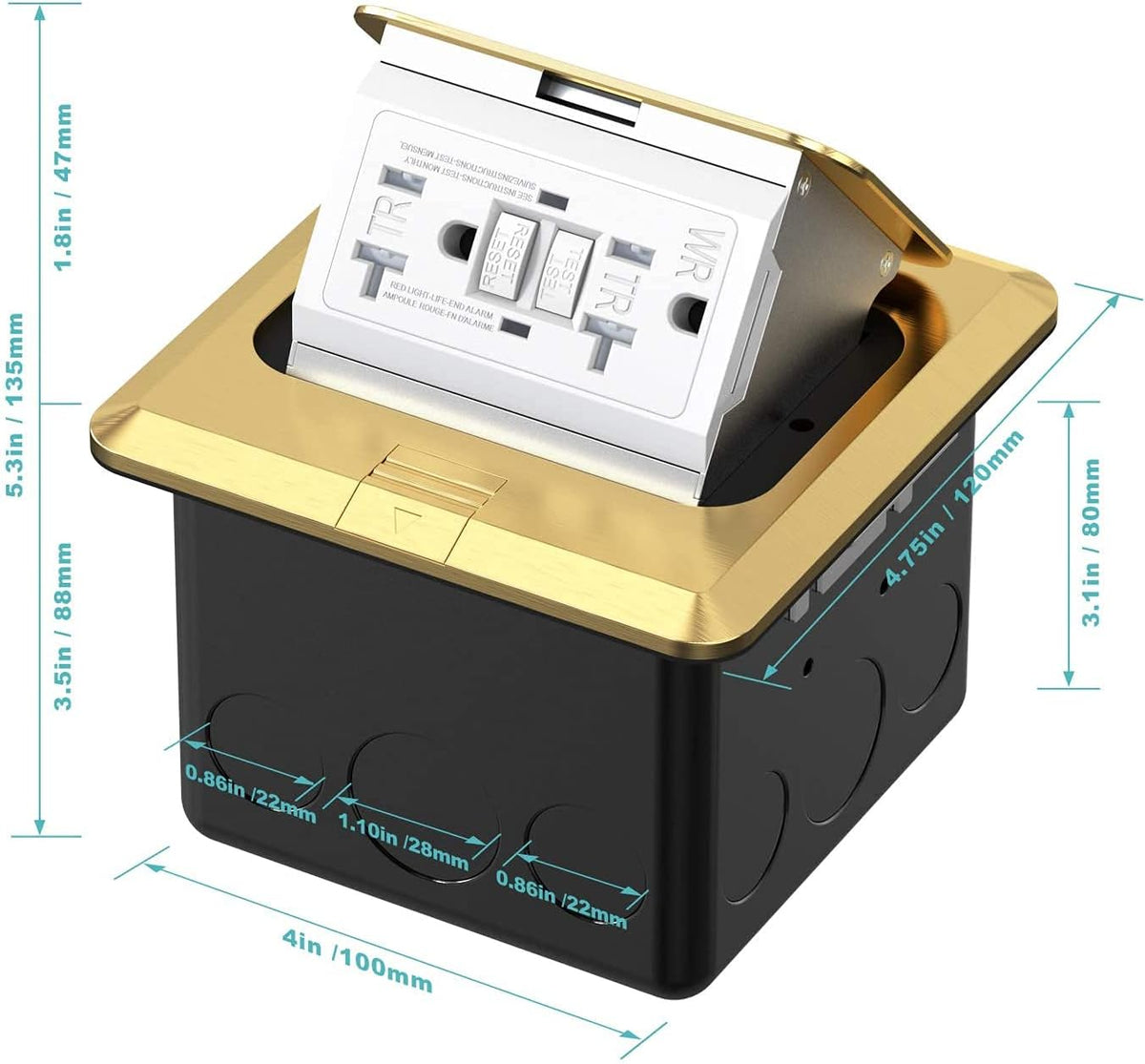 Gold Pack of 2 Pop Up Floor Outlet Covers Box with 20A Duplex Receptacle G1633