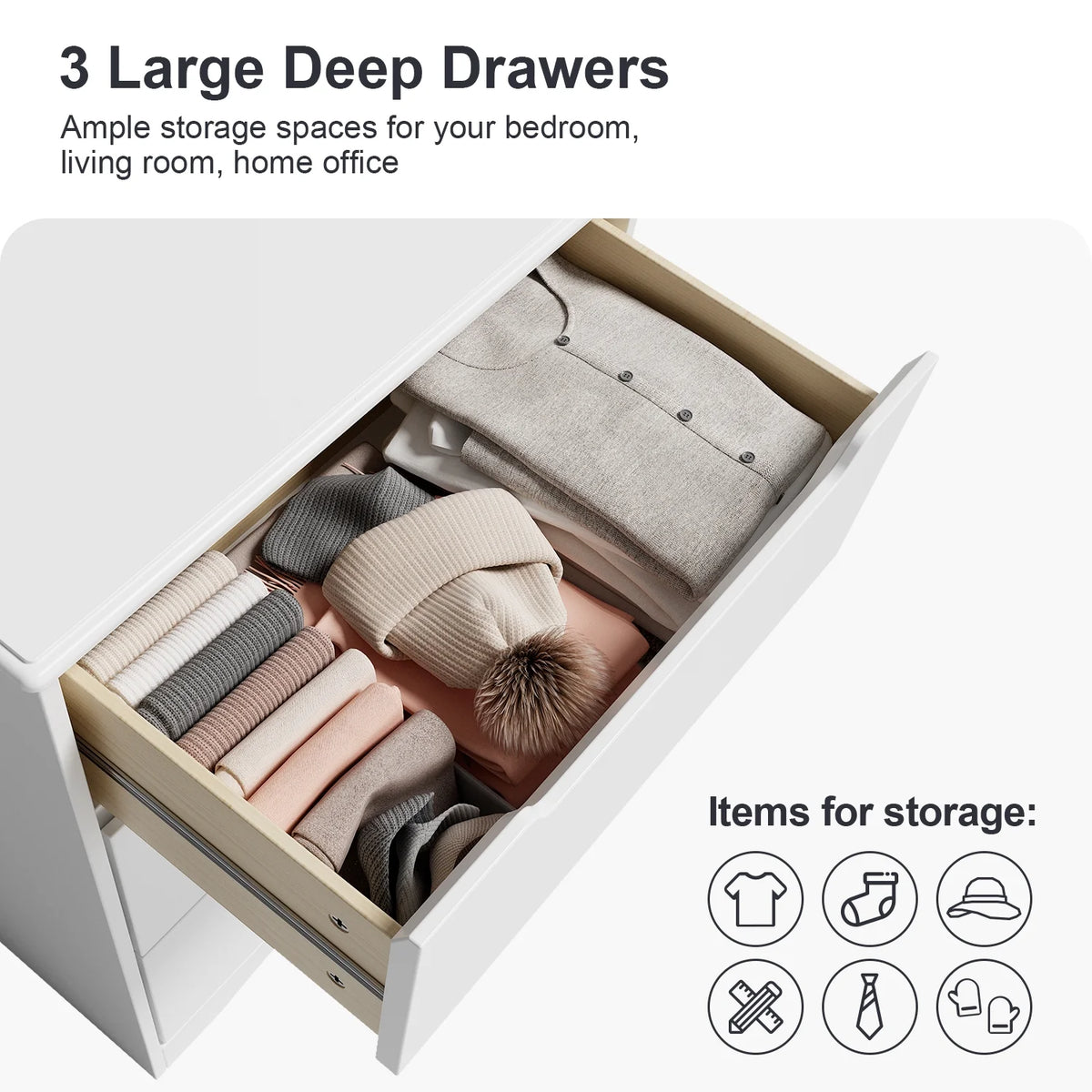 White 3 Drawer Wood Dresser E679