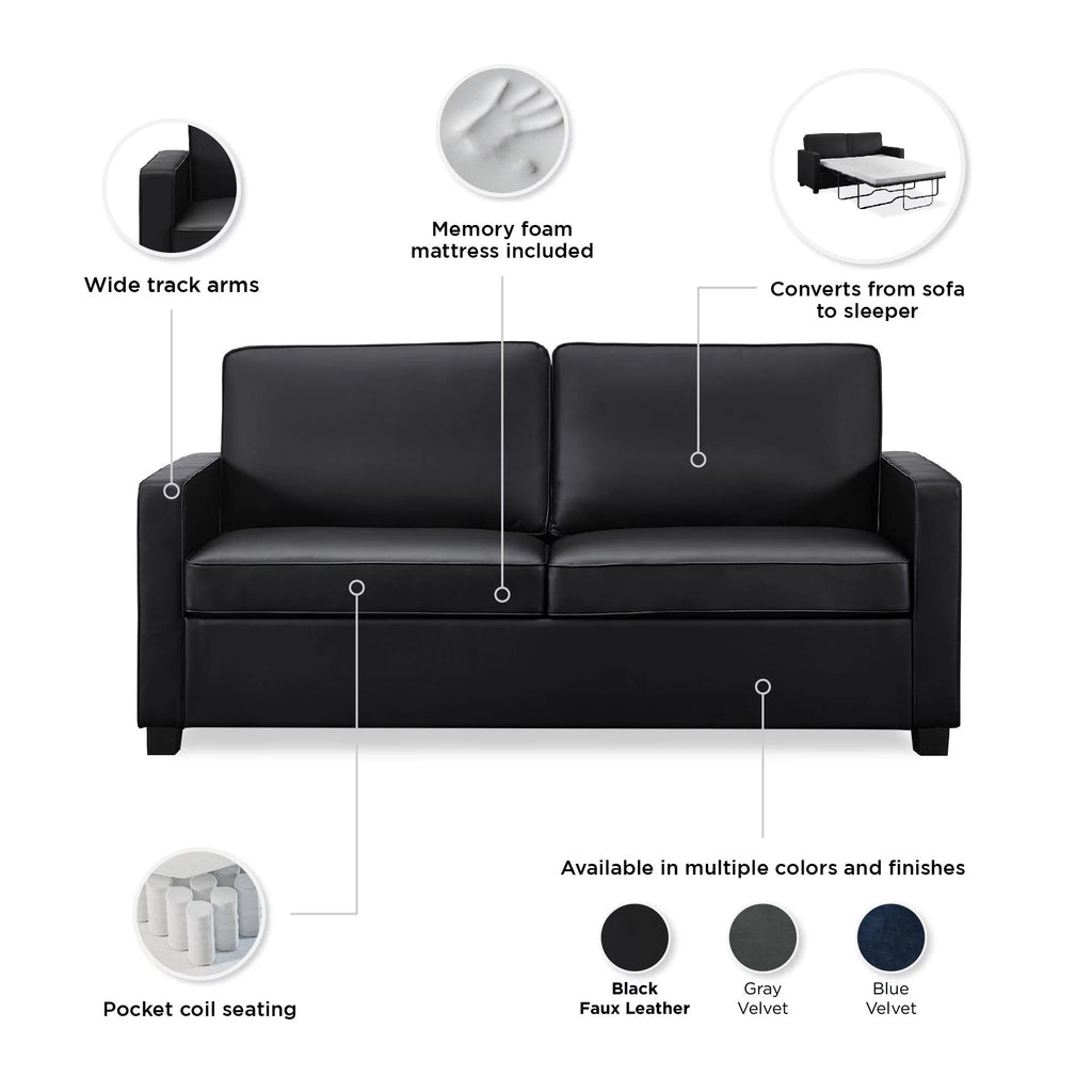 Black Faux Leather Queen Sofa Sleeper H6815
