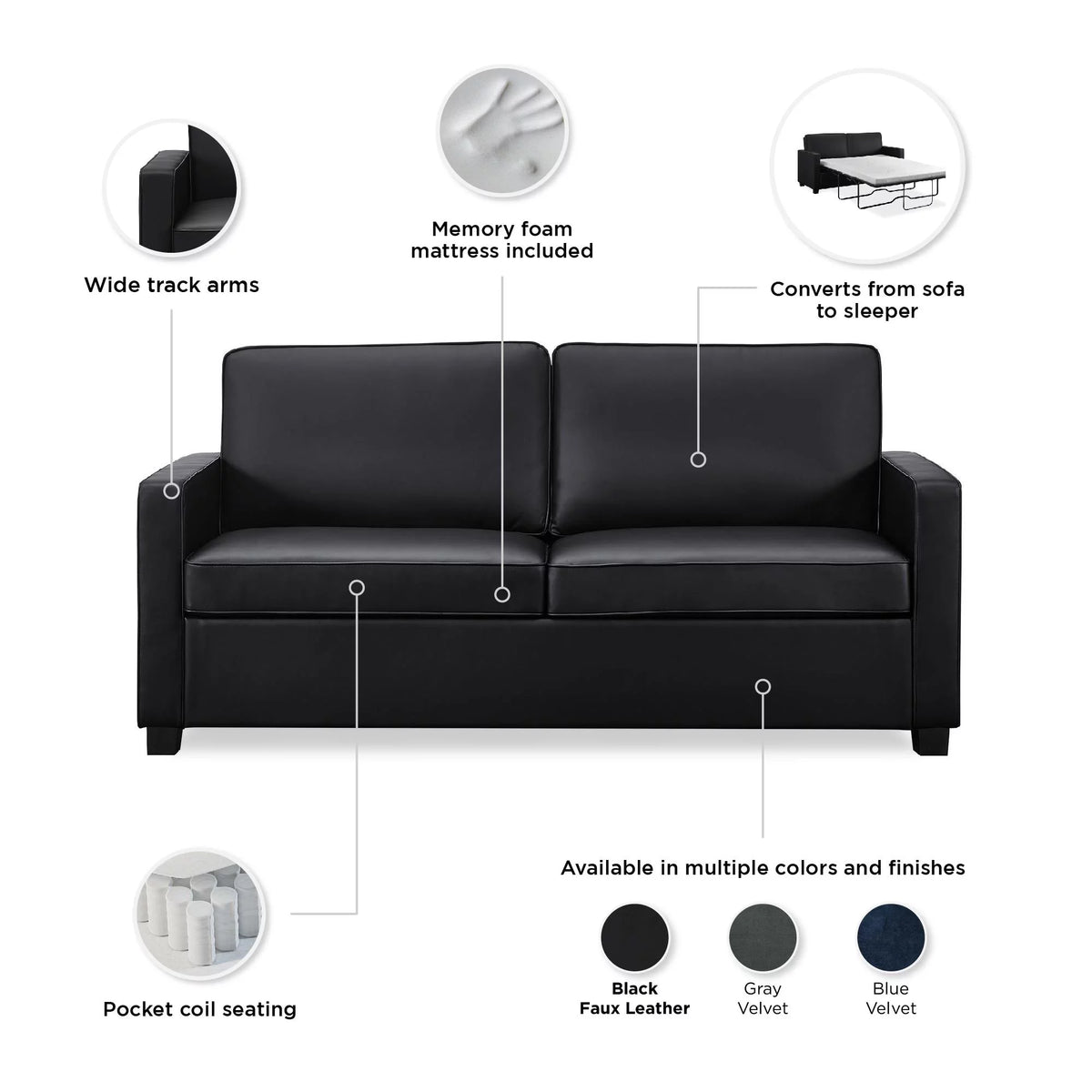 Black Faux Leather Queen Sofa Sleeper H6815