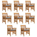 8 Piece Acacia Wood Outdoor Dining Chairs with Dark Gray Cushion N8546