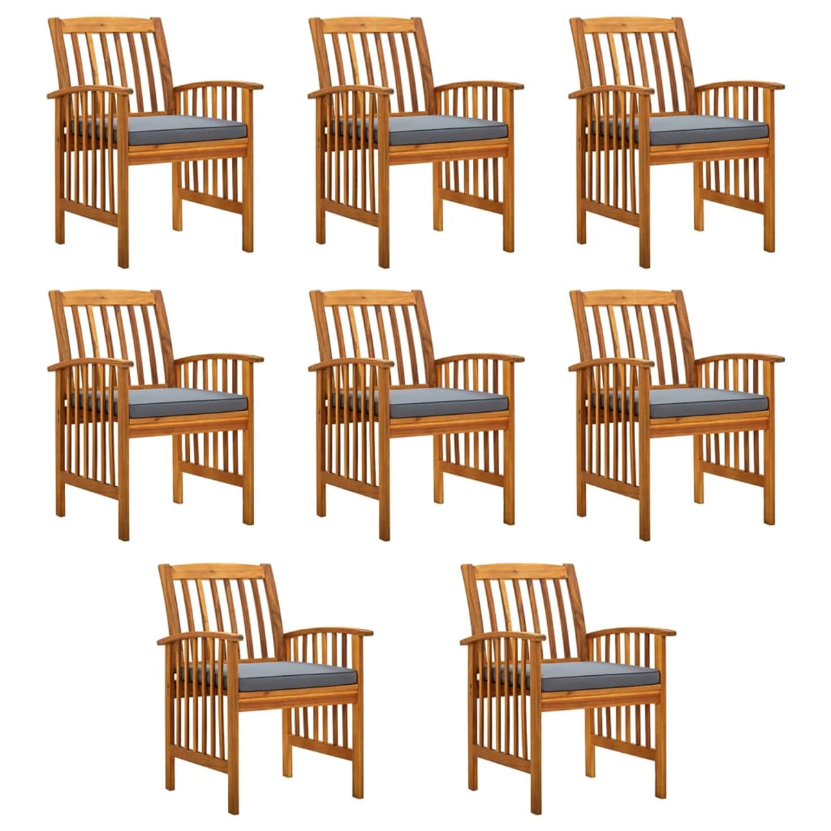 8 Piece Acacia Wood Outdoor Dining Chairs with Dark Gray Cushion N8546