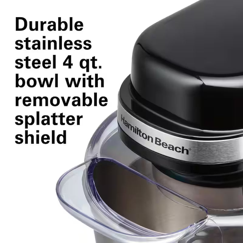 Black 4 qt. 7-speed Stand Mixer with Dough Hook, Whisk and Flat Beater Attachments U2040